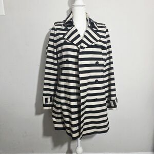Banana Republic Black and White Striped Trench Coat